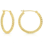 14K Real Solid Yellow Gold Twist Spiral Diamond-Cut Round Hoops Earrings 20mm