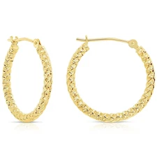 14K Real Solid Yellow Gold Twist Spiral Diamond-Cut Round Hoops Earrings 20mm