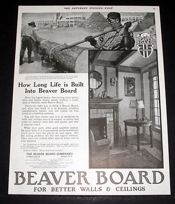 1918 Old Magazine Print Ad Beaver Board Better Walls Ceilings