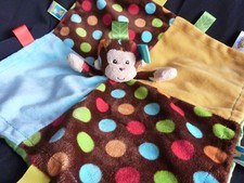 Taggies Monkey Lovey Yellow Blue Patchkin Pals Bright Security Blanket Baby Toy