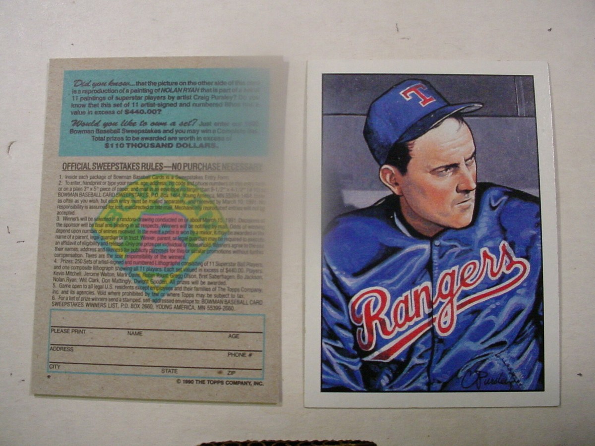 1990 Nolan Ryan Bowman Sweepstakes - Rangers | eBay