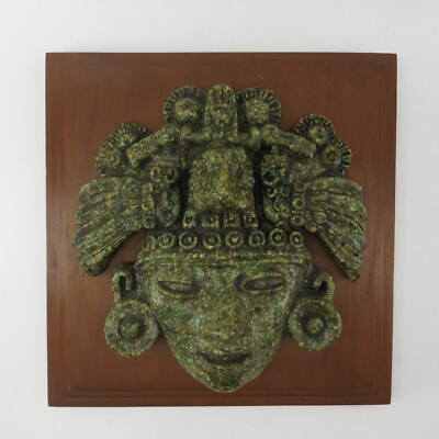 Zarebski Malachite on Wood Wall Plaques Aztec Mayan Arte Mex INZA