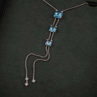 David Yurman Chatelaine Sterling, Blue Topaz Diamond Lariat