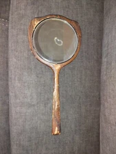 Antique Wooden Wood Hand Mirror With Beveled Glass Primative Art Deco 