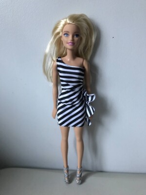 Barbie Doll 2015 Fashionistas Black and White Dress Spiked Heel Strappy Heels