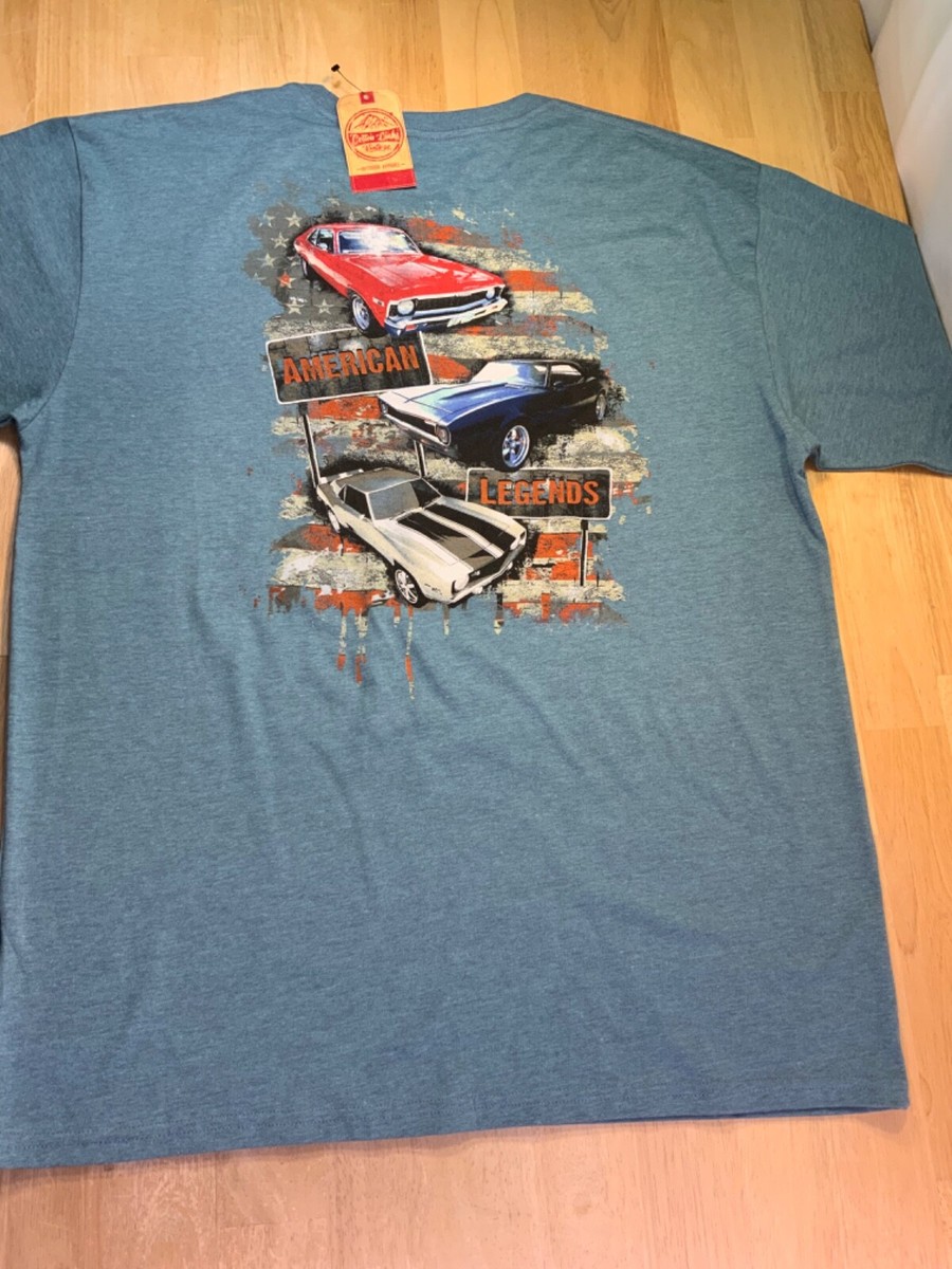 New Men's Cotton Links Vintage Tee with American Muscle Cars Sz XL