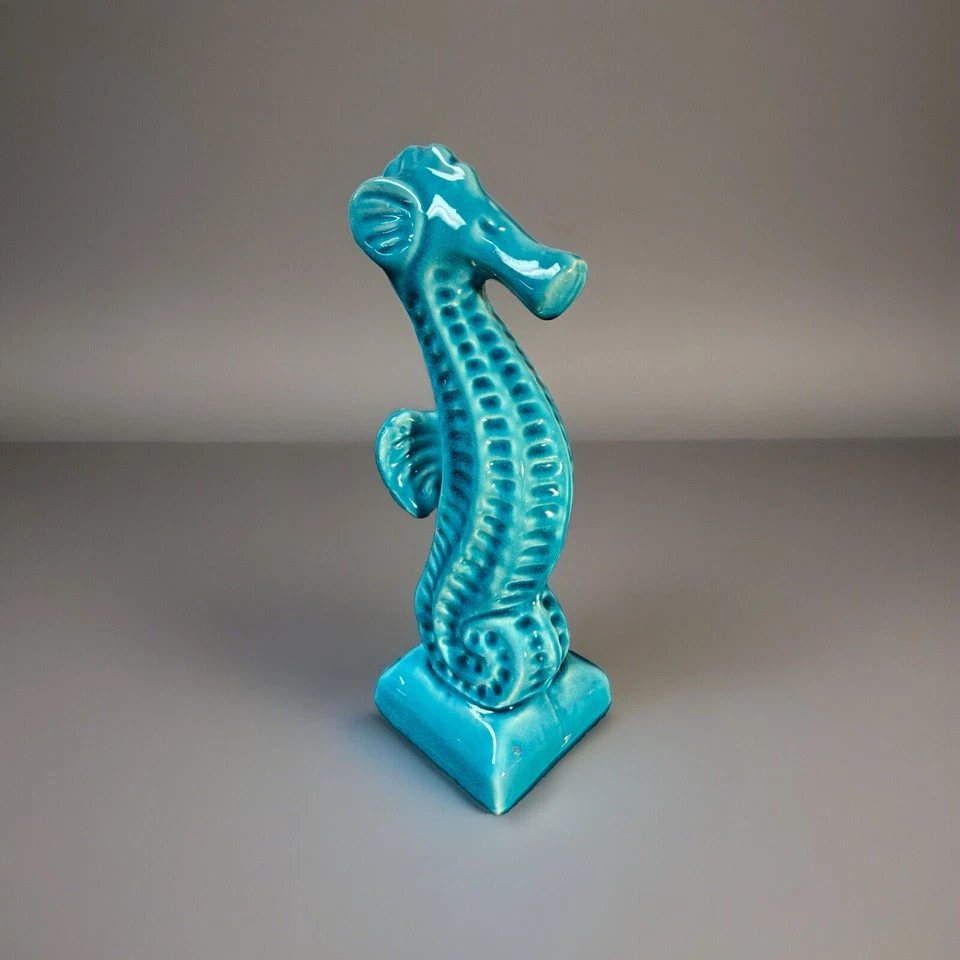 Винтажный Benzara бирюзовый керамический морской конек фигурка пляжный домик деко - Изображение 4 из 4