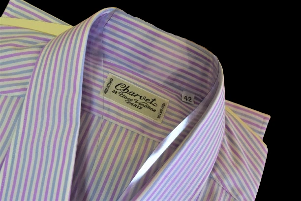 $695 Charvet Paris 16.5/42 Camisa de vestir grande blanca azul manga larga para hombre Foto 3 de 4