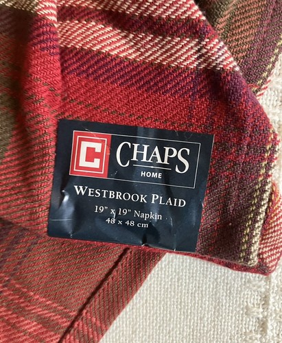 CHAPS Home Westbrook Plaid Placemats Napkins Berry Rings 100% Cotton Set Of 4 - Picture 5 of 9
