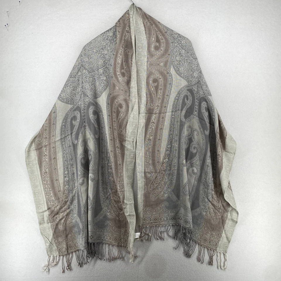 COLLECTION EIGHTEEN 围巾女式 OS 佩斯利波西米亚条纹裹身矩形米色 — 第 2/4 张图片