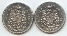 Canada 1973 1974 Canadian 50c Fifty Cent Half Dollar 50 Cents Exact Set 2 Coins