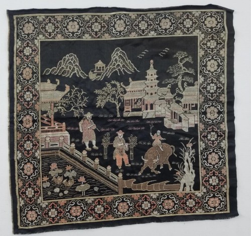 Antique Traditional Chinese Silk Brocade Textile Wall Hanging 48x47cm