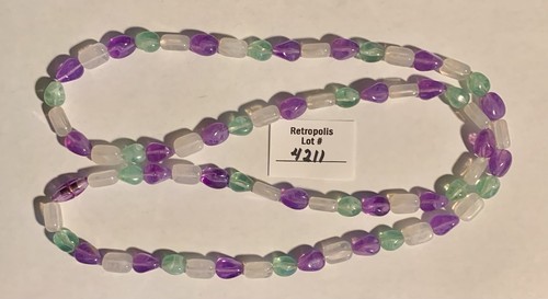Collana vintage perle acriliche viola verde 34" - Foto 12 di 17
