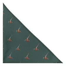 Dark Green Herringbone Embroidered Pheasant Pocket Square, Handkerchief