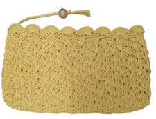 Vintage Retro Clutch Purse Bag Crochet Summer Yellow Zippered Boho Japan