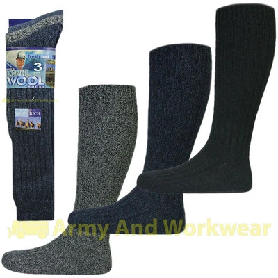 FRESH FEEL Long Wool Chunky Knee Length Thick Rib Thermal Boot Socks Mens Hiking Walking