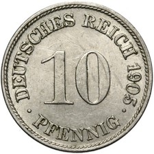 German Empire-Empire-J. 13 coin-10 Pfennig 1905 D-conservation!