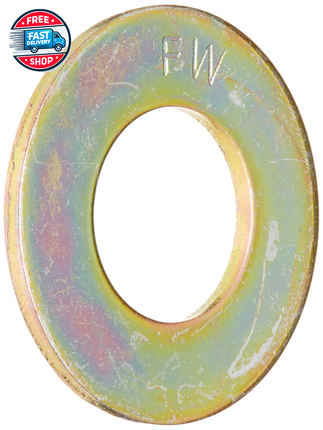 Steel Flat Washer, Zinc Yellow Chromate Plated Finish, Grade 8, ASME B18.22.1,-image