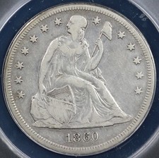 1860-O 1 dollar Liberté assis ANACS VF 30 détails nettoyés