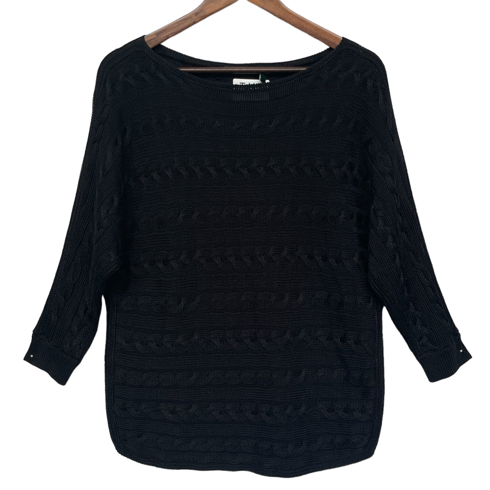 Lauren Ralph Lauren Cable Knit Pullover Sweater Women Size L Black Dolman Sleeve