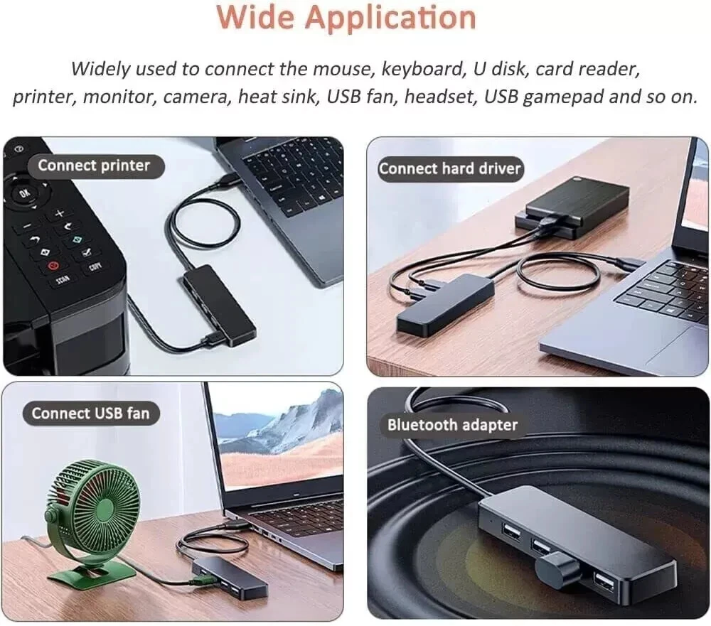 USB 3.0 Hub 4-Port USB Hub USB Splitter USB Expander for Laptops Flash Drive HDD