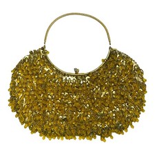 Vintage Gold Beaded Purse Large Beads Handbag Clasp Handmade Hong Kong Bling
