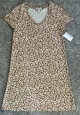 NEW Nine West T Shirt Dress Brown Leopard Print Size XS Small NWT