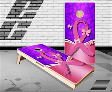 Pink Ribbon Cancer Awareness Cornhole Boards Bean Bag Toss Game