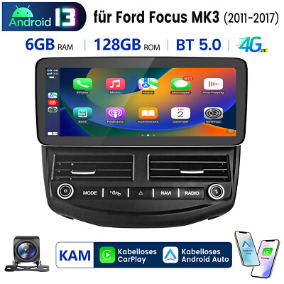 12.3'' Autoradio Carplay GPS Nav Android 13 Für Ford Focus MK3 11- 2017 WIFI +KAM