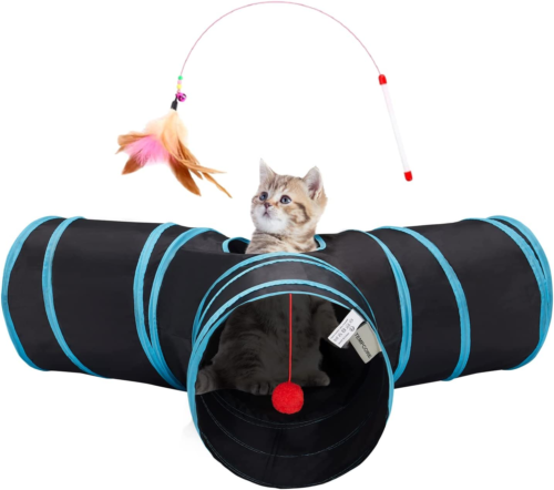 Pet Cat Tunnel Tube Toys 3 Way Collapsible, Tunnels for Indoor Cats,Kitty Bored