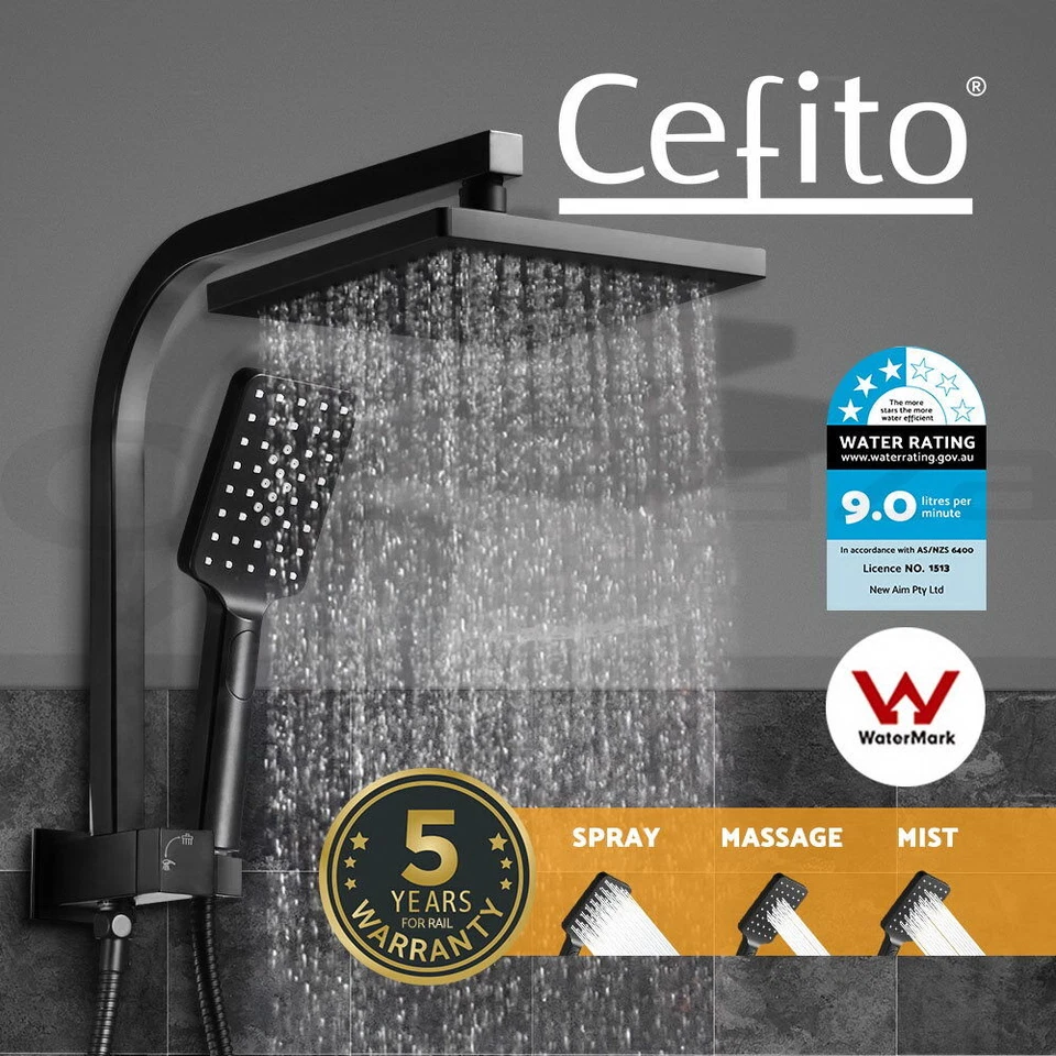 Cefito Shower Head Set 8" Rain Shower Head 2 in 1 High Pressure Brass Black