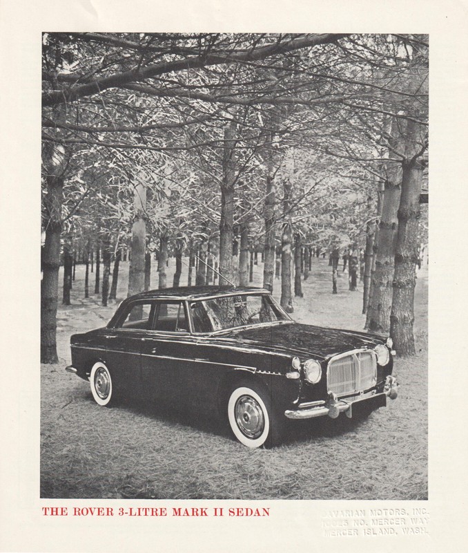 Vintage ca. 1963 Rover 3-Litre Mark II Sedan (Saloon) Two Color U.S. Brochure