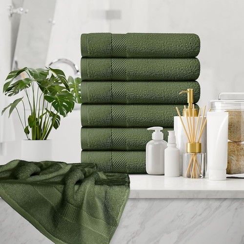 Elegant 6-Piece Set of Forest Green Egyptian Cotton Hand Towels - Spa Quality - Picture 8 of 11