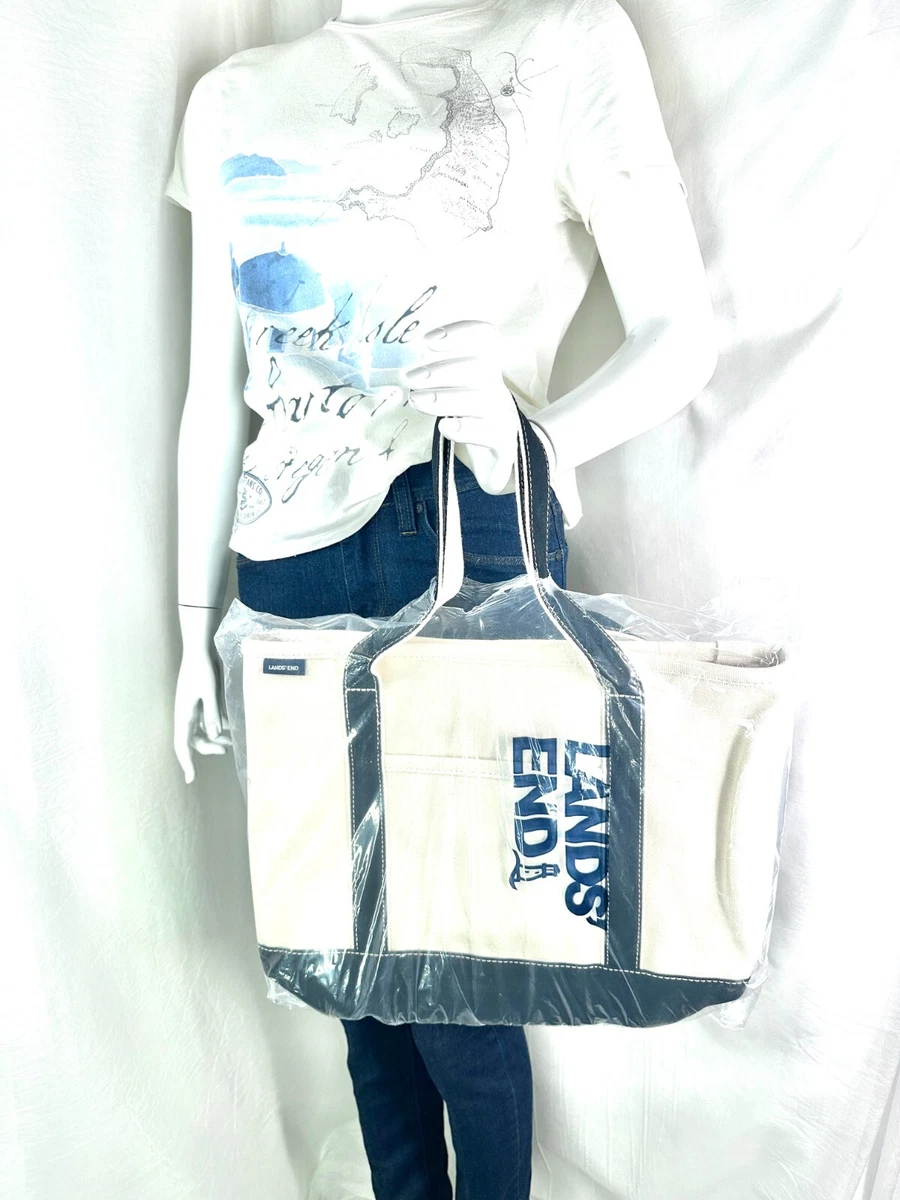 Lands' End Medium Natural 5 Pocket Zip Top Canvas Tote Bag