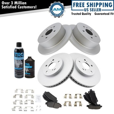 Brake Pad & Coated Rotor Premium Metallic Front Rear Kit w/Fluids for Toyota