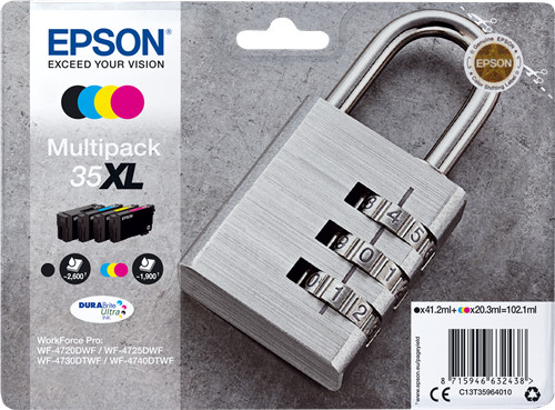 Pack 4 cartouches Epson 35XL à encre pigmentée anti-bavure pour des textes nets