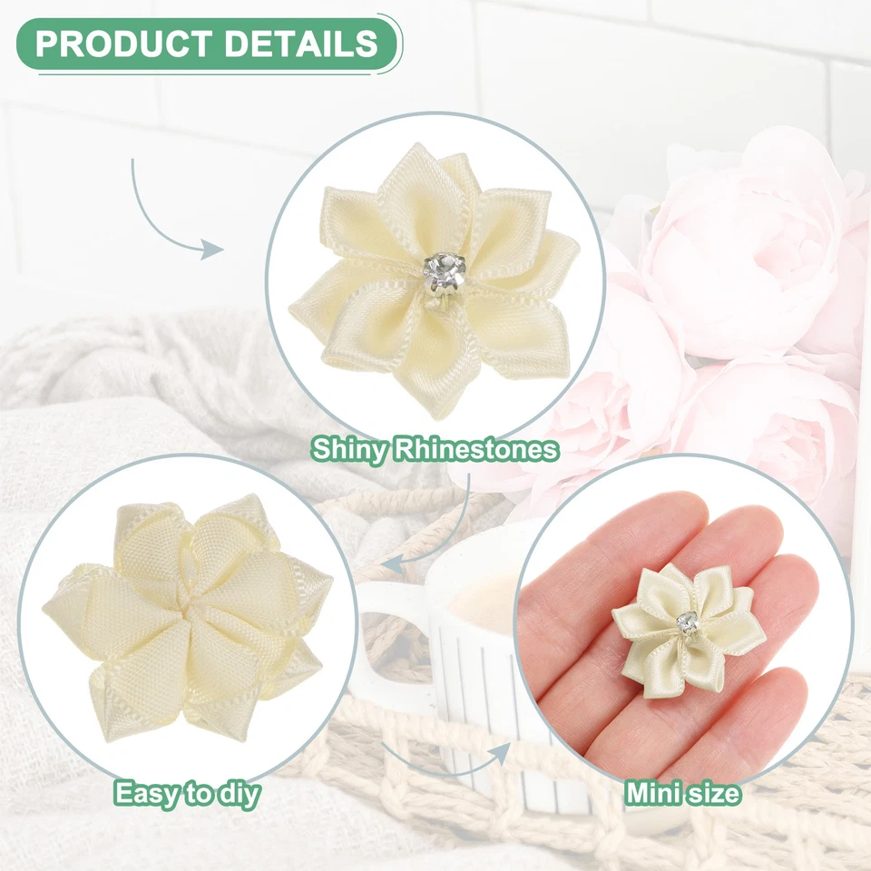 150-pack Satin Ribbon Flowers, 1.2 Inch Fabric Flowers for Crafts [Beige White] Foto 2 de 4