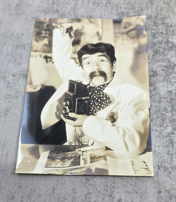 Asian Smiling Man w/ Mustache Holding TLR Twin-Lens Reflex Camera Photo