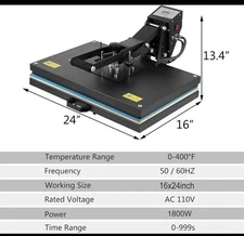 16" X 24" Clamshell Heat Press Machine Sublimation for T-Shirt Transfer Digital