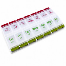 Jumbo Extra Large 8" x 4.25" Pill Organizer 7 Day 2 Times a Day Weekly Pill Box