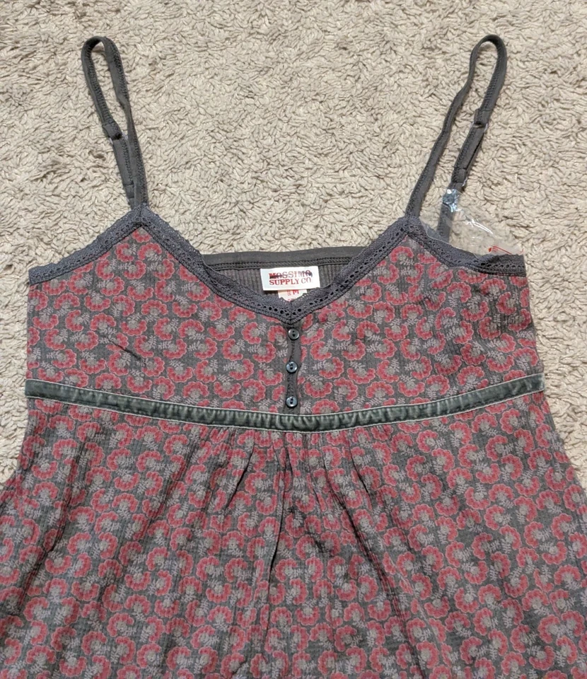 Vtg Y2K Mossimo Ribbed Tank Top Sz M Lace Velvet Babydoll Fairycore Floral Woods - Image 2 of 4