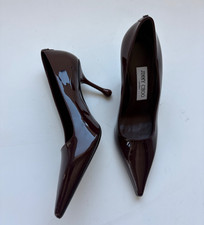 Jimmy Choo Ixia 80 Burgundy Patent Leather Pointed Classic Toe Pumps Sz 37 Y2K