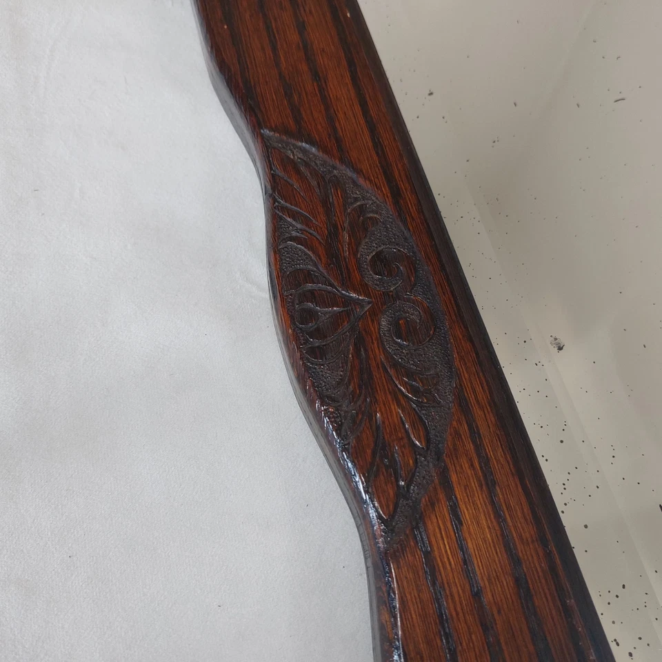 Espejo de pared tallado roble enmarcado biselado vintage artes y manualidades años 20 1930 81 cm Foto 4 de 4