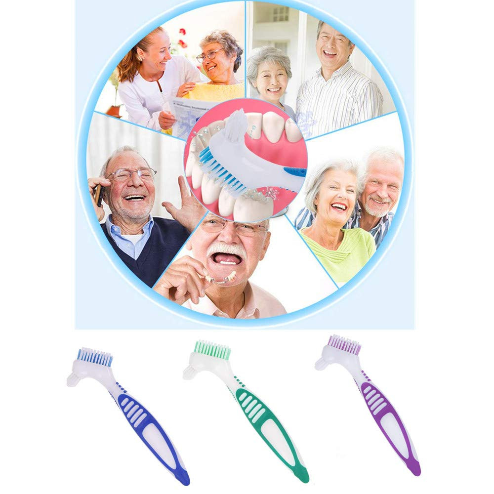 3 Pcs Denture Cleaning Brush Portable Cleaning Brush False Teeth Brushes for Den
