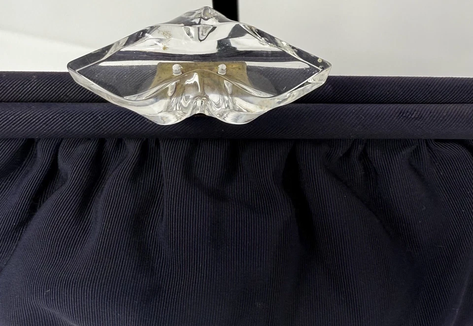 Bolsa de coquetel vintage 1950 tecido transparente Lucite fecho acrílico meados do século - Imagem 2 de 4