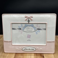 Russ Berrie Blessings Baby's Baptism Girl Pink Ceramic 4x6 Frame Cross