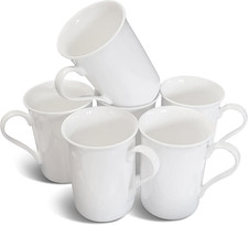 Set of 6 White Gloss Fine China Mugs in Gift Box