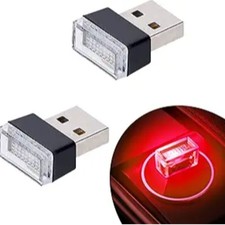 2 Pcs Red Universal Mini USB LED Car Interior Ambient Atmosphere Lights-Red