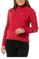 G by Giuliana Women's Mock Neck Sweater with Button Detail Red