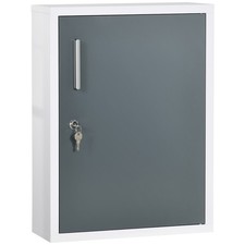 Wall Medicine Cabinet with Lock, Medical Cabinet, White and Gray